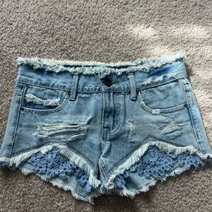 Indigo Rein Light Blue Frayed Jean Shorts